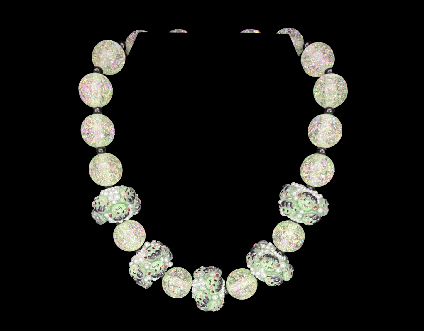 "Glitter, ghouls, and pure guts — this necklace owns spooky season. 💀✨ #BigBeadEnergy"