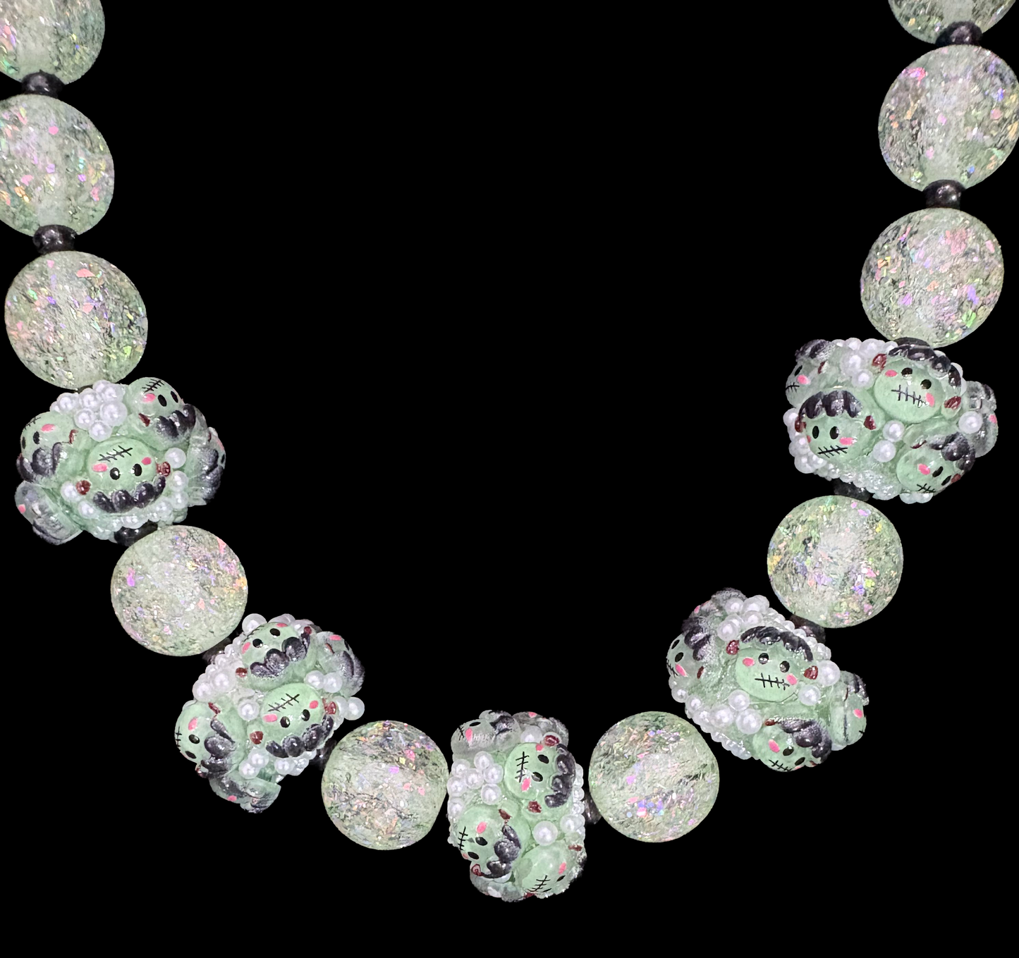 "Glitter, ghouls, and pure guts — this necklace owns spooky season. 💀✨ #BigBeadEnergy"